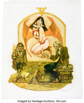 Sanjulián (Manuel Pérez Clemente) - Vampirella, Cousin Eerie, and Uncle Creepy - Warren Tribute Painting Original Art (c. 2020-21).