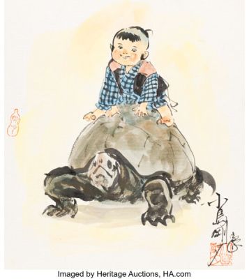 Goseki Kojima Lone Wolf and Cub Daigoro Shikishi Illustration Original Art (undated). | Heritage