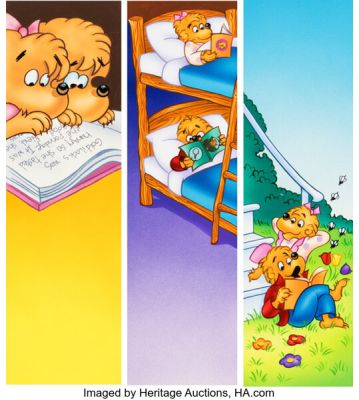 The Berenstain Bears Pair of Original Bookmark Illustrations and Matching Mechanical Print - Group of 3 (Berenstain, 1988). (Total: 3) | Heritage