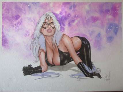 Alex Miranda | A. Miranda - original illustration "Black Cat" - Page volante - Exemplaire unique | Catawiki