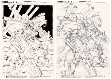 Katsura, Tatsumi | Katsura, Tatsumi - Original page + preliminary drawing - Mobile Suit Gundam - Omega - (1995) | Catawiki