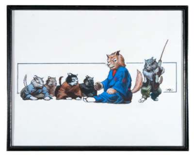 SAMURAI CAT "TOMOKATO AND HIS NEPHEWS" ORIGINAL PAINTING BY MARK ROGERS. | Hake’s