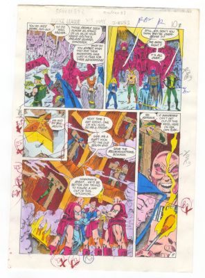 Justice League #214 pg 8 Original Color Guide Production Art Batman Hawkgirl | Neat Stuff Vault
