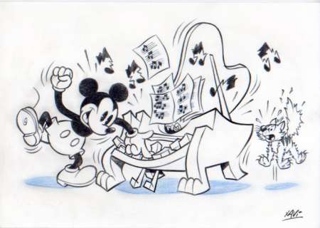 Mickey Mouse - Mickey plays piano rock - Signed Original Artwork by Xavi - (2023) | Catawiki