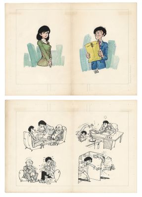 Monkey Punch Two Hand-Drawn Illustrations "Ganbare Freshman / Ganbare Fresh Lady" | Mandarake (Big Web)