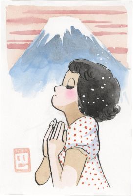 Satoo Tomoe Hand-Drawn Color Illustration "Red Backpack" | Mandarake (Big Web)