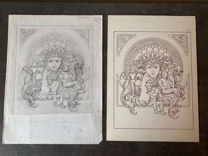 Willy Vandersteen - 2 Original drawing - Suske en Wiske - Originele potlood én inkttekening De Fee Der Inspiratie - 1987 | Catawiki