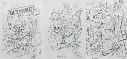 Cabella, Sergio - 3 Original preliminary drawing - Topolino - Pipwolf, Paperino e Zio Paperone - 2023 | Catawiki