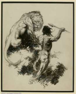 Tarz & Lion Frank Frazetta - Original Illustration of Tarzan and the Golden Lion (Canaveral Press, 1962). -
