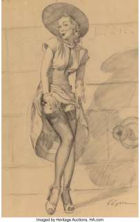 Gil Elvgren (American, 1914-1980) Silk Stockings Charcoal on vellum 24 x 17-3/4 inches (61 x 45.1 cm) Signed lower r... | Heritage
