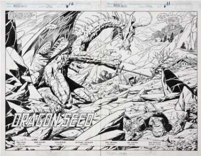 Paul Ryan and Bob Wiacek Iron Man #272 Splash Pages 10 and 11 Original Art (Marvel, 1991). Fin Fang Foom -