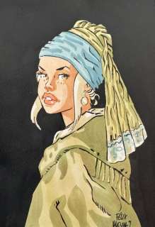 Meynet, Félix - 1 Original colour drawing - Hommage à La Jeune file à la Perle | Catawiki