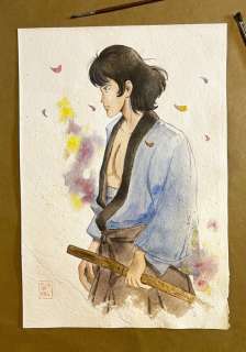 Zanella & Saras - 1 Original colour drawing - Lupin Terzo - Goemon e la sua Katana - 2024 | Catawiki