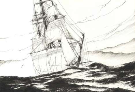 Franck Bonnet - USS Constitution coque noyée Illustration originale - USS Constitution