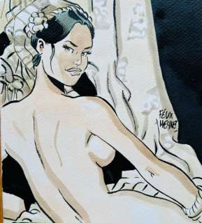 Meynet, Félix - 1 Original colour drawing - Odalisque sépia - Hommage à l’Odalisque de Ingres - 2022 | Catawiki