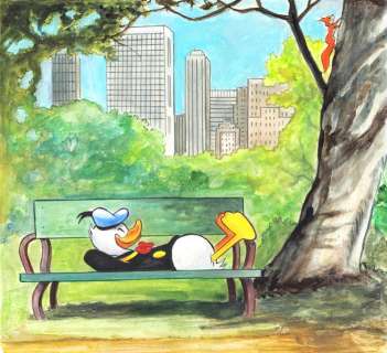 Tony Fernandez - Donald Duck Relaxing in Central Park - Original Painting - 52 x 50 cm | Catawiki