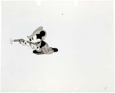 MICKEY MOUSE RARE "TWO-GUN MICKEY" ORIGINAL BLACK & WHITE NITRATE PRODUCTION FILM CEL. | Hake’s