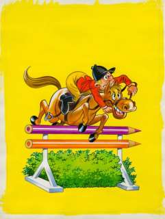 Carol Voges - Ruiter met springpaard over kleurpotloden - 1 Couverture originale (années 1980) | Catawiki