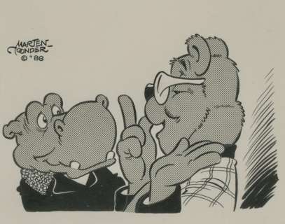 Marten Toonder - 1 Original drawing - Bommel en Tom Poes - Heer Bommel & Burgemester Dickerdack - 1988 | Catawiki