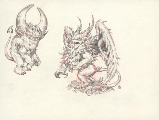 Stan Manoukian | Crayonné original, "Le Griffon " - Les Monstres - L’Encyclopédie du Merveilleux | Daniel Maghen