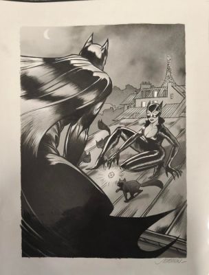 Jacamon, Luc - 1 Original drawing - Batman, Catwoman - sur les toits de Paris - 2023 | Catawiki