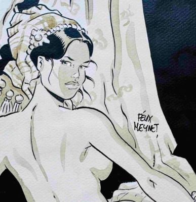 Meynet, Félix - 1 Original colour drawing - Odalisque sépia - Hommage à l’Odalisque de Ingres - 2022 | Catawiki