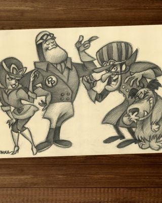 Joan Vizcarra Crayon - Wacky Races Cast: Dick Dastardly, Muttley, Peter Perfect & Penelope Pitstop – Hand Signed Original | Catawiki
