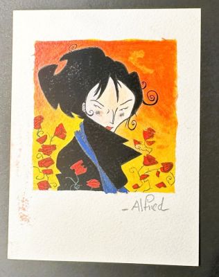 Alfred (Papagalli, Lionel) - 1 Original colour drawing - Portrait with Flowers | Catawiki