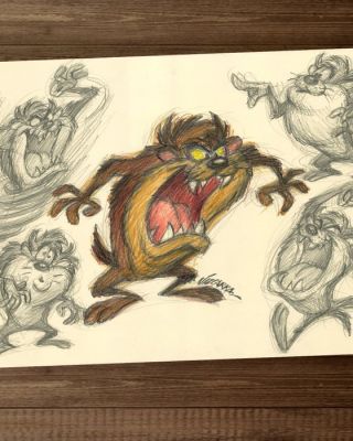 Joan Vizcarra Œuvre d‘art - Tasmanian Devil “Model Sheet Expressions” – Hand Signed Original Color Pencil