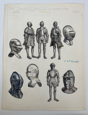 Funcken, Fred & Liliane - 1 Original drawing - Les joutes - Armures de combats à pied - 1969