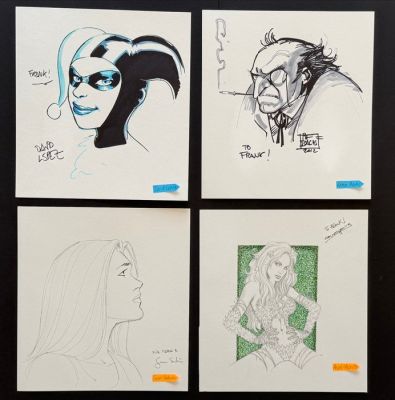 David Lopez - Ramon Bachs - Goran Sudzuka - Angel Unzueta - 4 Original drawing - Harley Quinn - Der Pinguin - Supergirl - Poison Ivy
