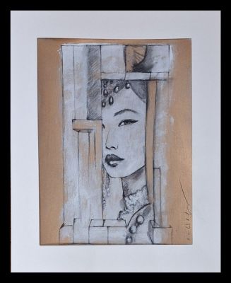 Emma Wildfang - 1 Original colour drawing - "Golden Geisha" - Series " Gilded Fragments " - 2025 | Catawiki