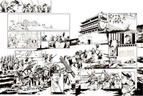 Double planche originale 32-33 de LAOWAI Tome 2. La bataille de Dagu par Xavier BESSE