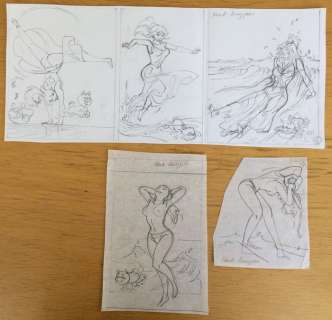 Kuijpers, Henk | Niet gebruikte potloodtekening laatste strook + 2 schetsen  - (p. 6)  - Franka  - De vlucht van de Atlantis  - (1991) | Catawiki