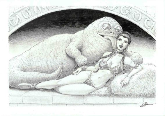 Joaquín Cera | Original drawing: Leia and Jabba – Cera | Origin Of Comics