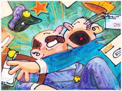 Gary Hallgren Daily Crash Painting Original Art (1985). Dagwood Bumstead and the neighborhood mailman, Mr. - | Heritage