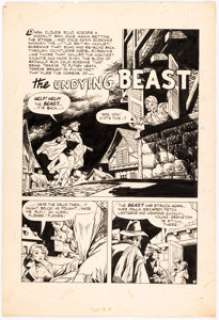 Russ Manning (as Orcutt) Undocumented Pre-Code Horror Title "The Undying Beast" Splash Page 1 Original Art (c. 195... | Heritage