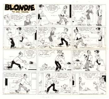 Paul Fung Jr. Blondie Sunday Comic Strip Original Art dated 9-25-66 (King Features Syndicate, 1966). Dagwood and -