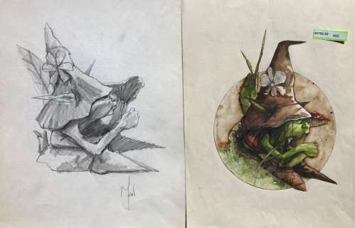 Lot 482 - Civiello Emmanuel/La graine de folie. Paire de dessins originaux illustrant le même...