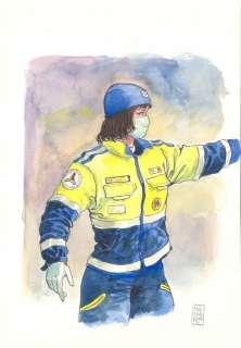 Milo Manara | “Protection Civile”?Aquarelle sur papier 25 x 36... | Tessier Sarrou