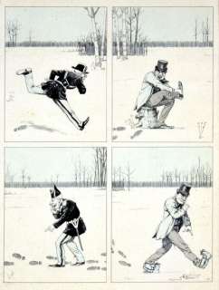 LA PISTE. Encre de Chine et rehaut bleu sur papier cartonné pour une planche humoristique... | Coutau Bégarie