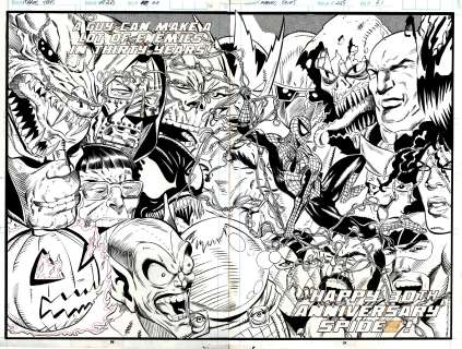 Frank Travellin, Jimmy Palmiotti - Marvel Tales #265 Double-Pages 30-31 Published Pin-Up (Wallopin‘ Websnappers! Spider-Man & His Entire Rogues Gallery of Villains!)1992