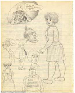 Robert Crumb - Original Sketches (undated, early ’60s). The little man at the top of the page pulls his hat firmly - | Heritage
