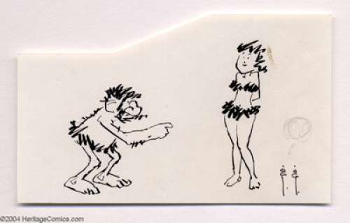 Frank Frazetta - Cute Cave Couple Sketch Original Art (undated). Frank Frazetta is a master of whimsy, as well as - | Heritage