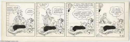 Chic Young - Blondie Daily Comic Strip Original Art, dated 8-6-58 (King Features Syndicate, 1958). Dagwood - | Heritage