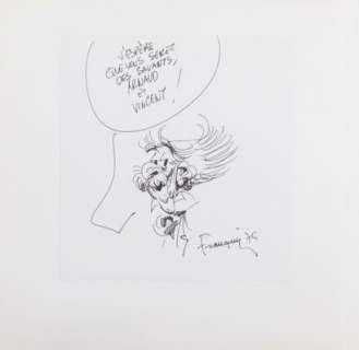 Franquin, André (1924-1997) | Dessin dédicace du Comte de Champignac, 16 cm x 16,5 cm , 1975 signé. | Stanley’s Auction