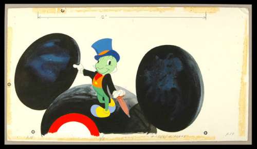 JIMINY CRICKET ON MOUSEKETEER EARS ORIGINAL PAINTING FOR BOOK BY GOLDEN PRESS. | Hake’s