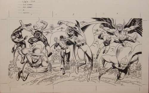 Joe Kubert, JLA Cosmic Teams Card Triptych Art | Weiss Auctions
