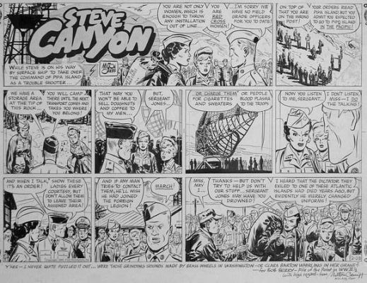 Milton Caniff | Caniff, Milton - Steve Canyon Sunday 2/28 1960 Red Cross Nurses | Cool Lines Art