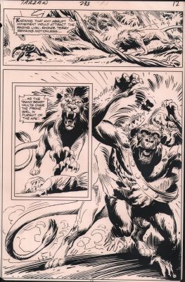 Vintage Stats And Production Art | Tarzan #233 P.11 - Lion Vs Gorilla King - Vintage Joe Kubert Stat - 1974 | Anthony’s Comic Book Art